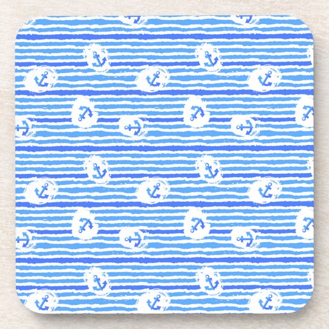 Watercolor Anchor Pattern 1 Coaster (Front)