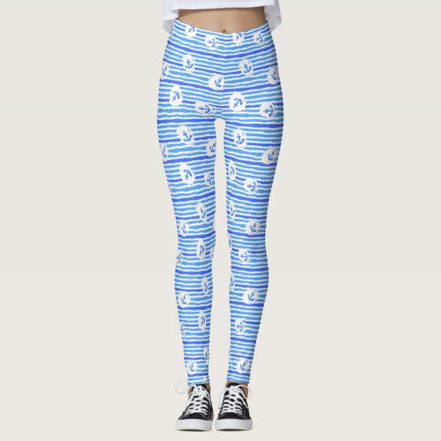 Watercolor Anchor Pattern 1 Leggings (Front)