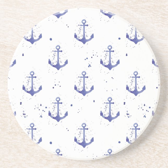 Watercolor Anchor Pattern 2 Coaster (Front)