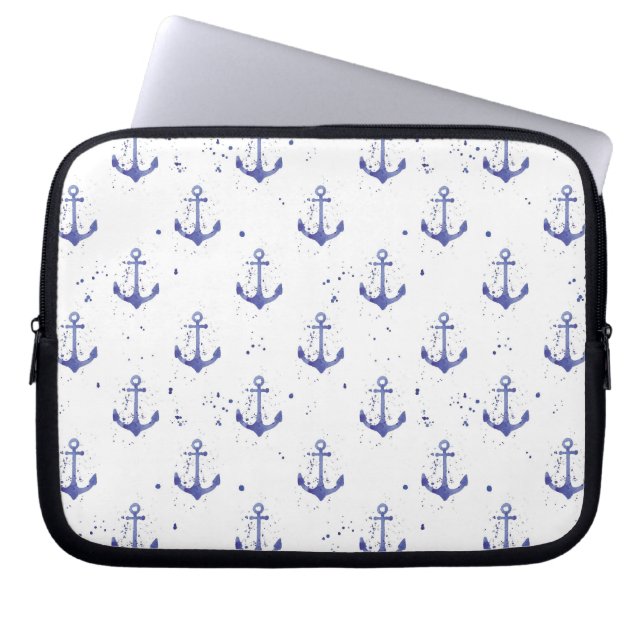 Watercolor Anchor Pattern 2 Laptop Sleeve (Front)