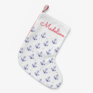 Watercolor Anchor Pattern    Add Your Name Small Christmas Stocking