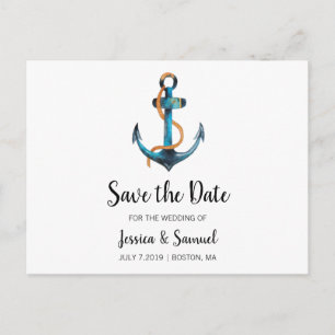 Watercolor Anchor Save the Date Nautical Wedding Announcement Postcard