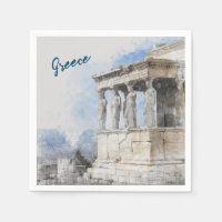 Watercolor Ancient Athens Greece Napkins Table