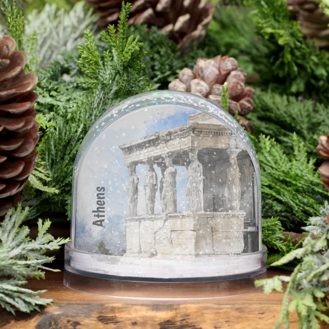 Watercolor Ancient Ruins of Athens Greece  Snowglobe (Winter)