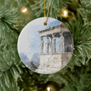 Watercolor Ancient Sites ruins in Athens, Greece Ceramic Tree Decoration