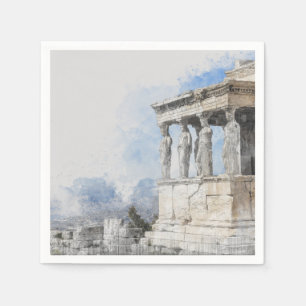 Watercolor Ancient Sites ruins in Athens, Greece P Napkin