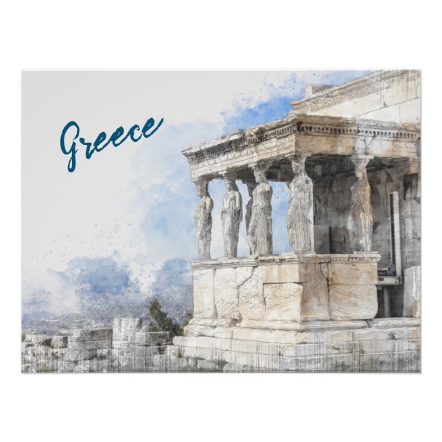 Watercolor Ancient Sites Ruins in Athens Greece Photo Print (Front)