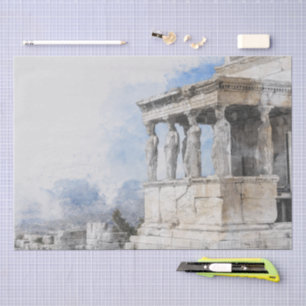 Watercolor Ancient Sites ruins in Athens, Greece Tissue Paper