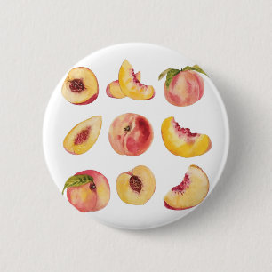 Watercolor And Colourful Fresh Peach Slices, 6 Cm Round Badge