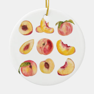 Watercolor And Colourful Fresh Peach Slices, Ceramic Tree Decoration