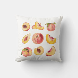 Watercolor And Colourful Fresh Peach Slices, Cushion