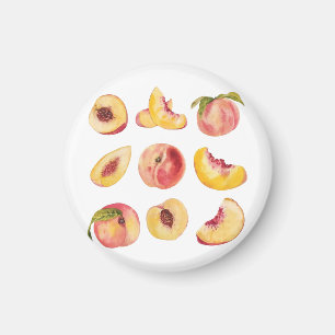  Watercolor And Colourful Fresh Peach Slices, Magnet