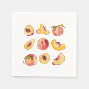  Watercolor And Colourful Fresh Peach Slices, Napkin