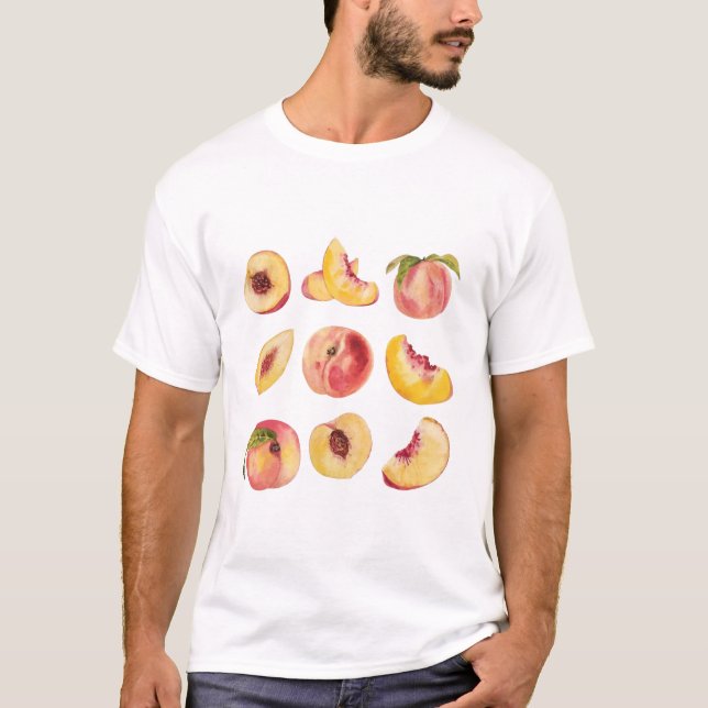  Watercolor And Colourful Fresh Peach Slices, T-Shirt (Front)