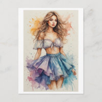 Watercolor and Colourful Young Lady Design on a