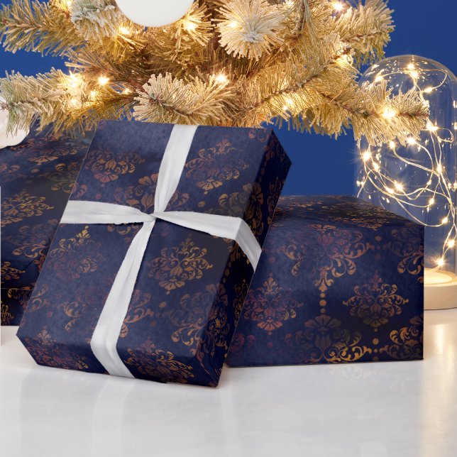 Watercolor and Copper Damask Pattern  Wrapping Paper (Holidays)