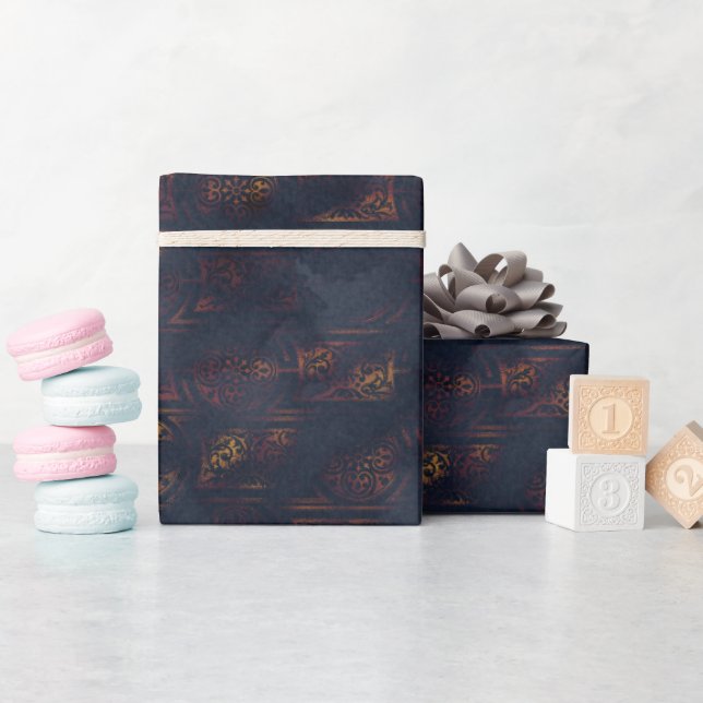 Watercolor and Copper Patina Damask Pattern  Wrapping Paper (Baby Shower)
