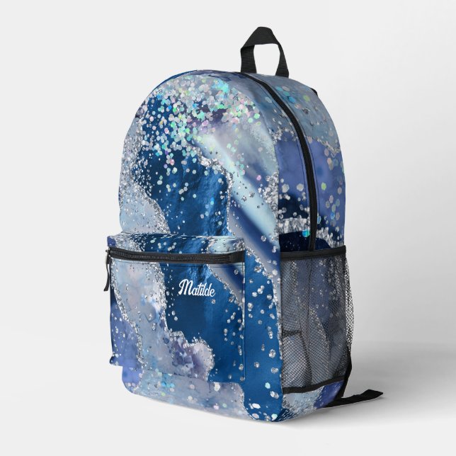  watercolor and faux chunky glitter printed backpack (Back Corner Right)