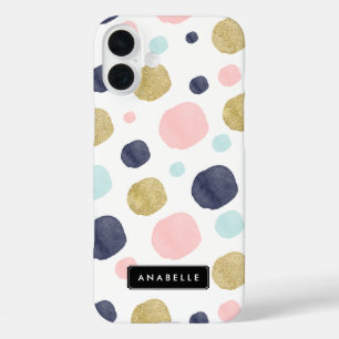 Watercolor and Faux Glitter Dots Pattern iPhone 16 Plus Case
