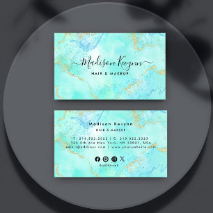 Watercolor and faux gold Glitter Marble Agate Business Card