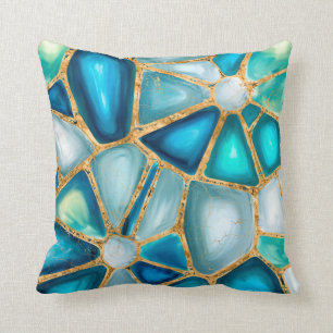 Watercolor and gold cells - ocean cushion