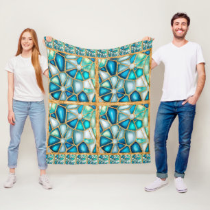 Watercolor and gold cells - ocean fleece blanket