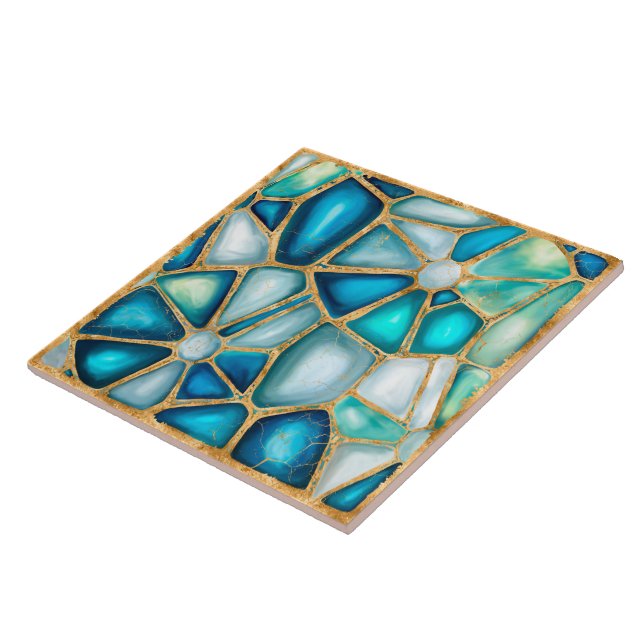 Watercolor and gold cells - ocean  tile (Side)