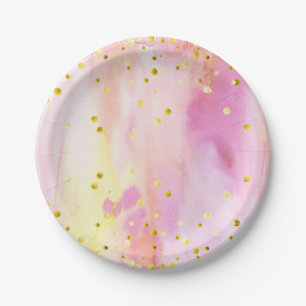 Watercolor and Gold Confetti Pink Plates
