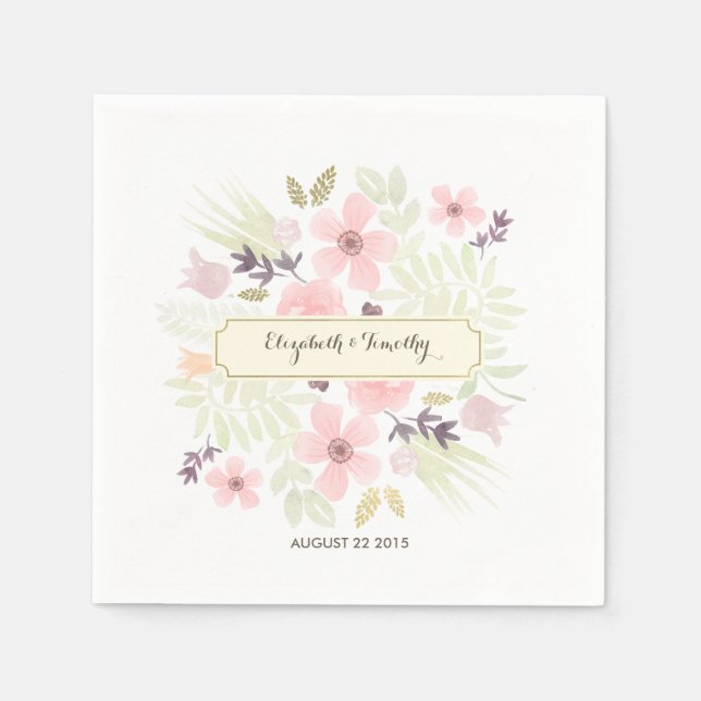 Watercolor and Gold Garden Menu Custom Napkins (Front)