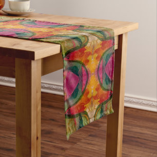Watercolor And Ink Abstract Expressionistic Art Short Table Runner