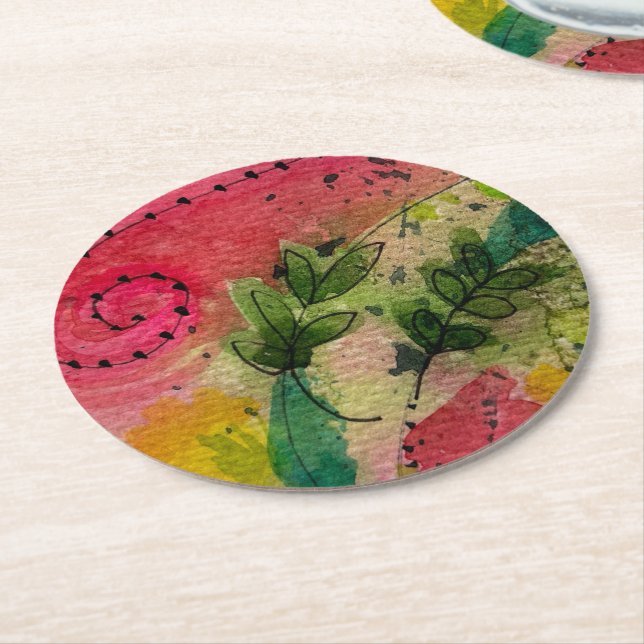 Watercolor And Ink Abstract Impressionism Art Round Paper Coaster (Angled)