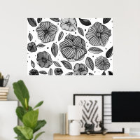 Watercolor and ink flowers – black and white