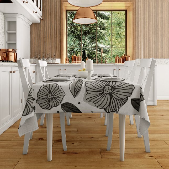 Watercolor and ink flowers – black and white tablecloth (Creator Uploaded)