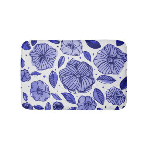 Watercolor and ink flowers – blue palette bath mat