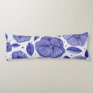 Watercolor and ink flowers – blue palette body cushion