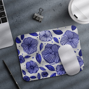 Watercolor and ink flowers – blue palette mouse pad