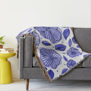 Watercolor and ink flowers – blue palette throw blanket