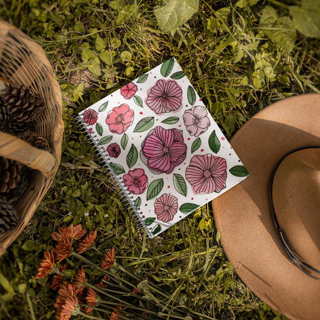 Watercolor and ink flowers – pink and green spiral notebook (Creator Uploaded)