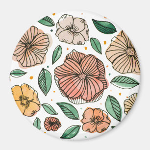 Watercolor and ink flowers – vintage palette magnet