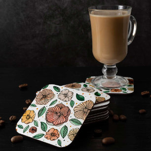 Watercolor and ink flowers – vintage palette square paper coaster