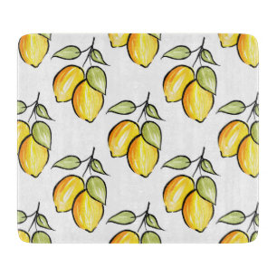 Watercolor and Ink Lemons Pattern Cutting Board