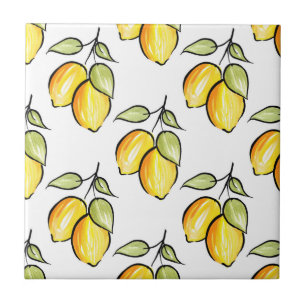 Watercolor and Ink Lemons Pattern Tile