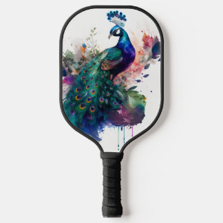Watercolor and Ink Peacock Pickleball Paddle