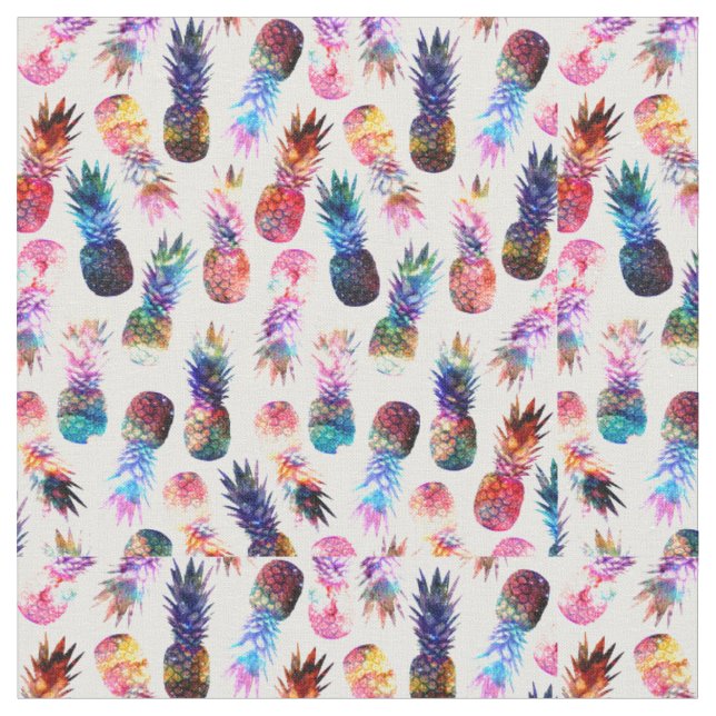 Watercolor and Nebula Pineapples Illustration Fabric (Close Up)