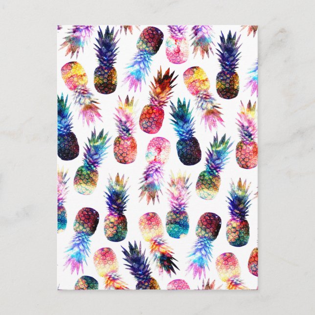Watercolor and Nebula Pineapples Illustration Postcard (Front)