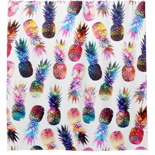 Watercolor and Nebula Pineapples Illustration Shower Curtain (Front)