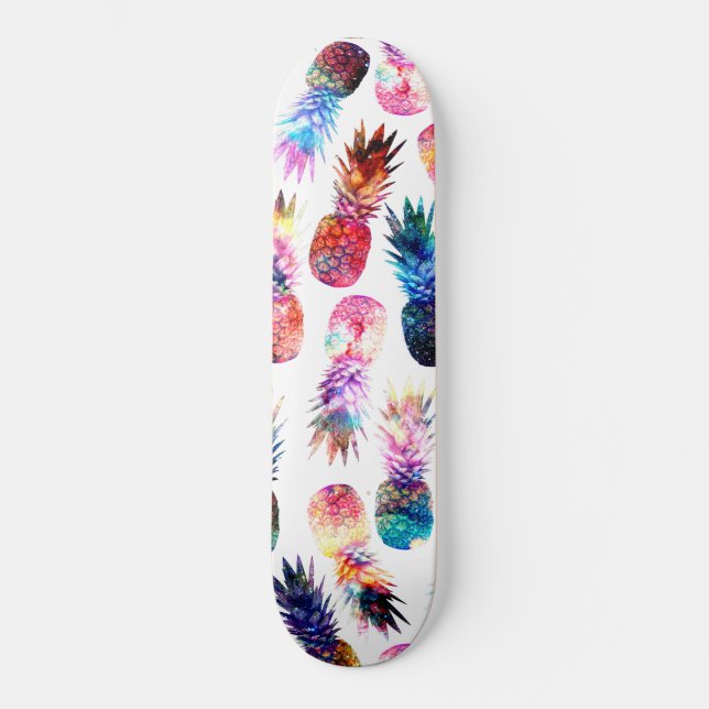 Watercolor and Nebula Pineapples Illustration Skateboard (Front)
