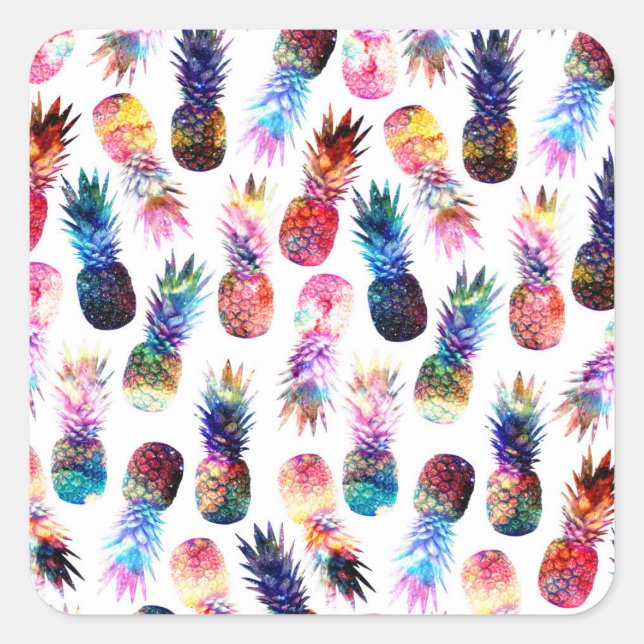 Watercolor and Nebula Pineapples Illustration Square Sticker (Front)