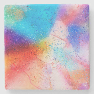 Watercolor and Paint Splatter Stone Coaster