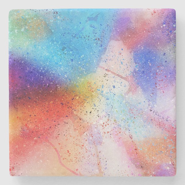Watercolor and Paint Splatter Stone Coaster (Front)
